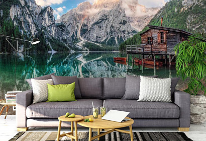 Fototapeta Domček na jazere v Alpách